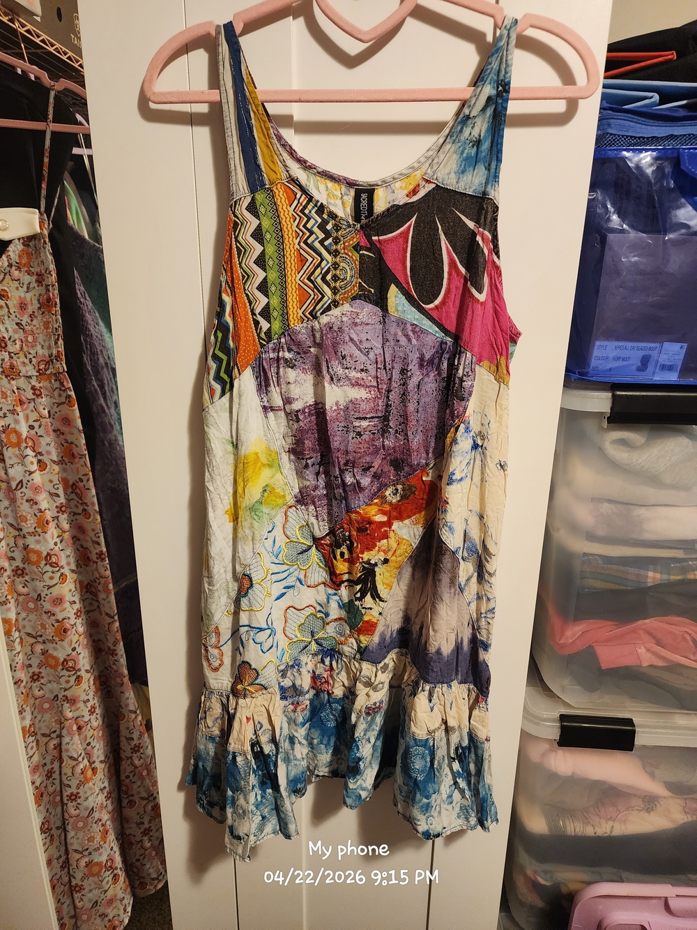 Colorful Mixed-Print Sleeveless Summer Dress